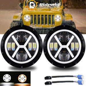 2X 7"inch Round LED Halo Headlights Hi/Lo DRL Beam For Jeep Wrangler JK LJ TJ CJ - Picture 1 of 16