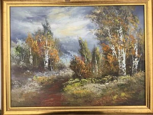 Vintage abstrakter Experssionist unsigniert ORIGINALGEMÄLDE USA Herbstlandschaft USA - Bild 1 von 11