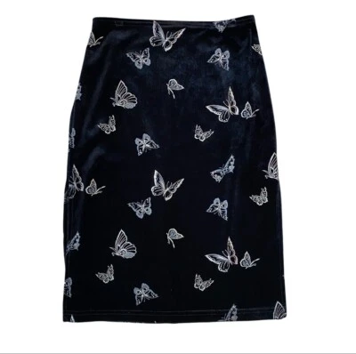 Falda midi vintage años 90 All That Jazz terciopelo brillante mariposa doble abertura lateral Foto 1 de 4
