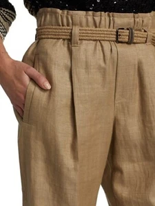 Brunello Cucinelli Linen Pants Tan Elastic Waist Pull On Relaxed Luxury Size 12 - Picture 1 of 9