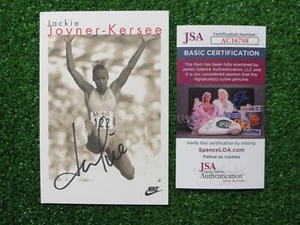 JACKIE JOYNER-KERSEE SIGNED 4x6 NIKE PROMO TRACK & FIELD USA GOLD CARD PHOTO JSA - Picture 1 of 4