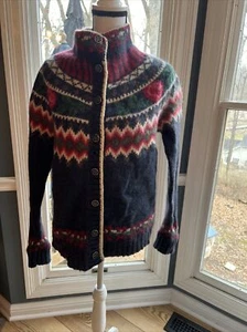 Vintage WOOLRICH WOOL MOHAIR NORDIC CARDIGAN SWEATER M Floral Rose Fair Isle - Picture 1 of 10