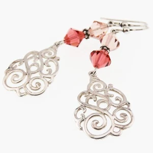 Reclaimed Treasures--Sterling Silver Filigree & Glass Bead Earrings By SoniaMcD - Picture 1 of 9