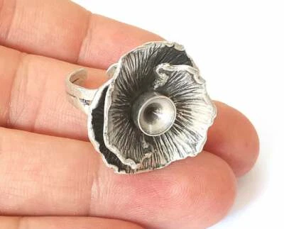 Flor Plata Anillo Base en Blanco Bisel Ajustes Cabujón Montajes Ajustables Latón Foto 1 de 3