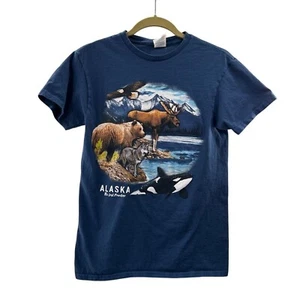 Delta Pro Weight Alaska Graphic Tee Shirt Adult S Blue 100% Cotton Wildlife Bear - Picture 1 of 7