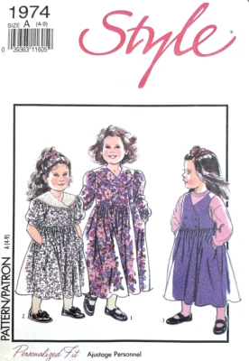 Style 1974 Sewing Pattern: Girls Traditional Double Breasted Dress Sizes 4 - 9 - Image 1 of 2
