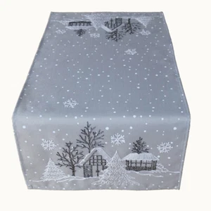 Tischdecke Stickerei Winterdorf Weihnachten Winter rot grau - Bild 1 von 7