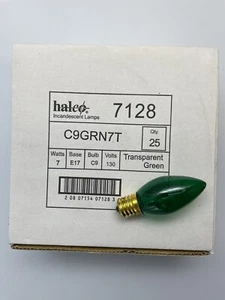 25 Pack - Halco 7128 - C9 - 7W - E17 - Transparent Green Incandescent Lamp Bulb - Picture 1 of 2