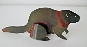 Unique Painted Brass Standing 1/8" Thick BEAVER 6 3/4" Figurine Signed VTG Z48 - Picture 1 of 11