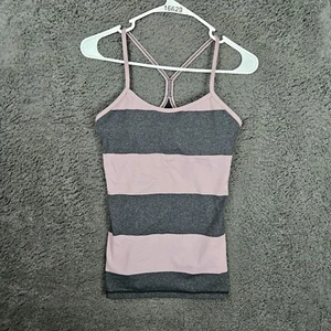 Lululemon Power Y Tank Luon Bold Stripe Power Pink Gray Tank Top Shelf Bra 6 - Picture 1 of 8