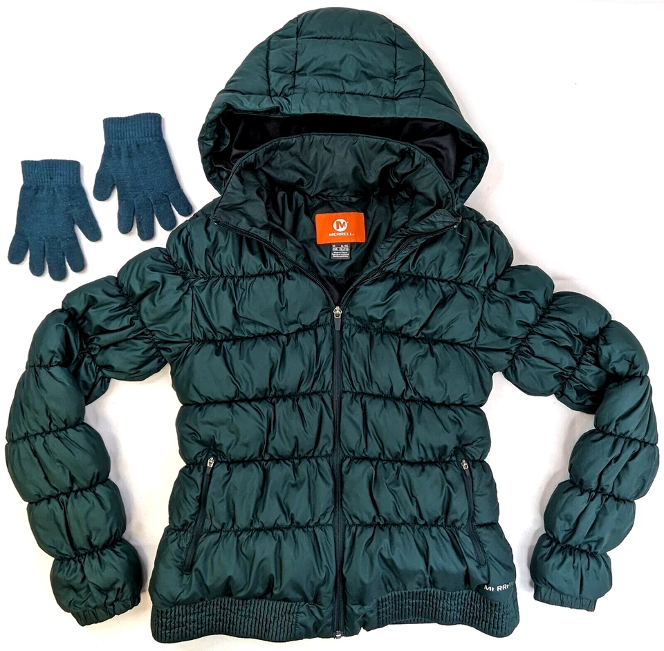 Merrell Thinsulate Insulated Featherless Hood Puffer Jacket, Women XL, Green 700 - Image 1 of 4