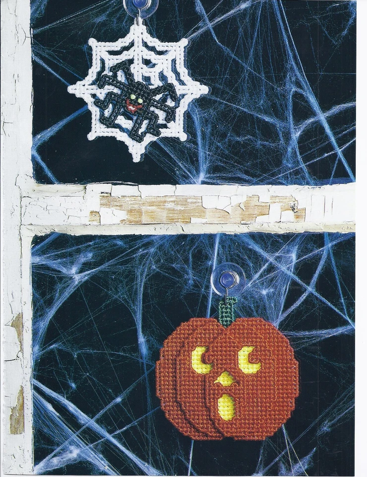 **SPOOKY WINDOW ORNAMENTS TO STITCH - PATTERN ONLY**PLASTIC CANVAS PATTERN** - Image 1 of 1