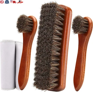 Horsehair Shoe Brush Shine Kit Shoe Polish Kit Leather Shoes Boot Cleaning 4 PCS - Picture 1 of 12