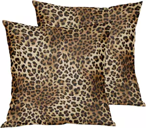 Brown Leopard Throw Pillow Cover - 2 Pcs Cheetah Pillow Case 18X18 Inch Cotton S - Picture 1 of 12