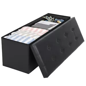 43 Inches Folding Storage Ottoman Bench, Fireproof Storage Chest Foot Rest Stool - Picture 1 of 24