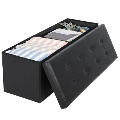 43 Inches Folding Storage Ottoman Bench, Fireproof Storage Chest Foot Rest Stool - Image 1 of 4