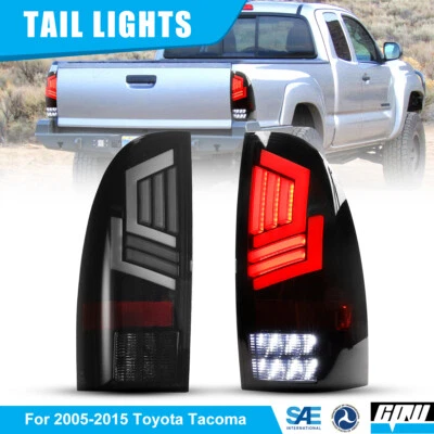 Black Smoke fit 2005-2015 Toyota Tacoma LED Strip Tail Lights Lamps Left+Right - Image 1 of 4