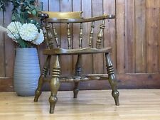 19th C Captains Bow Chair  Antique Elm Seated Smokers Chair  Desk Chair  A