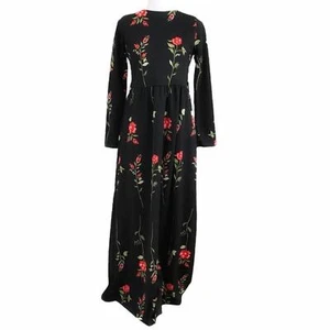 SELMA SARI BLACK RED FLORAL LONG SLEEVE MAXI DRESS - 6 - Picture 1 of 9