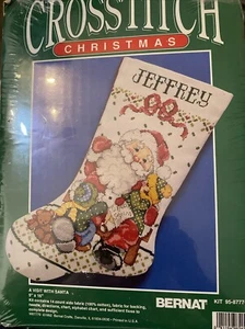 Christmas Stocking Cross-stitch Kit A Visit With Santa Bernal NOS 9 X 16 1992 - Picture 1 of 6