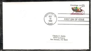 US SC# 2428 Christmas 1989 -Sleigh with Presents- FDC. No Cachet. - Picture 1 of 1