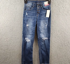 Imperial Star Button Fly Destructed Straight Leg Jeans Girls 8 Blue Button Up - Picture 1 of 12