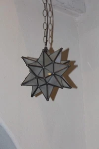 Moravian Star 9.5 inch"  frosted glass star with antique bronze trim with canopy - Picture 1 of 10