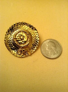Straw Hat Brooch. Gold Tone - Picture 1 of 3