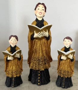 De Colección Departamento 56 Coro Caroler Boy Cancionero Dorado Negro Brillo Navidad Conjunto de 3 - Imagen 1 de 6