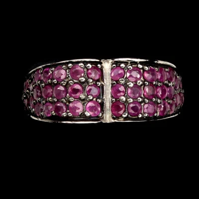 Estate 925 Anello Argento Rotondo Rubino Naturale Gemma Gioielli Misura 6.5 - Immagine 1 di 4