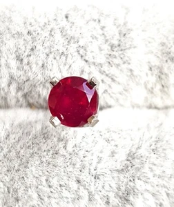Men's Single Stud. 1.4CT Natural VS Red Ruby 14K Solid White Gold Stud Earring - Picture 1 of 9