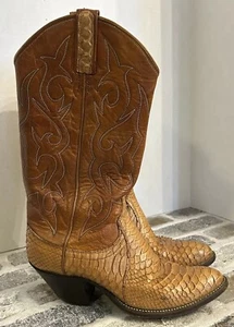Vintage Dan Post Light Brown Leather Snakeskin Cowboy Boots Western Women’s 7 C - Picture 1 of 10