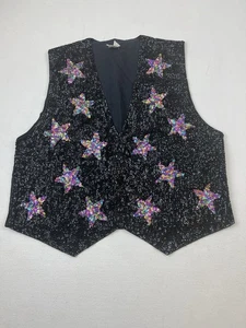 Vtg Vest Sz L Sequins Stars PRIDE Colorful Party Magician Clown Rock Unisex NWOT - Picture 1 of 5