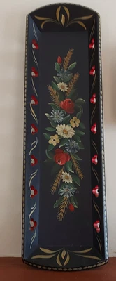 Vintage Northern Europe Folk Art French Stick Bread Basket Dark Blue - Image 1 of 3