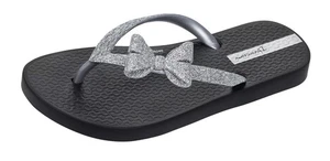 Ipanema Kinder Glitzer Schleife Mädchen Flip Flops Sandalen schwarz & silber UK Größe 8K EU 25 - Bild 1 von 1