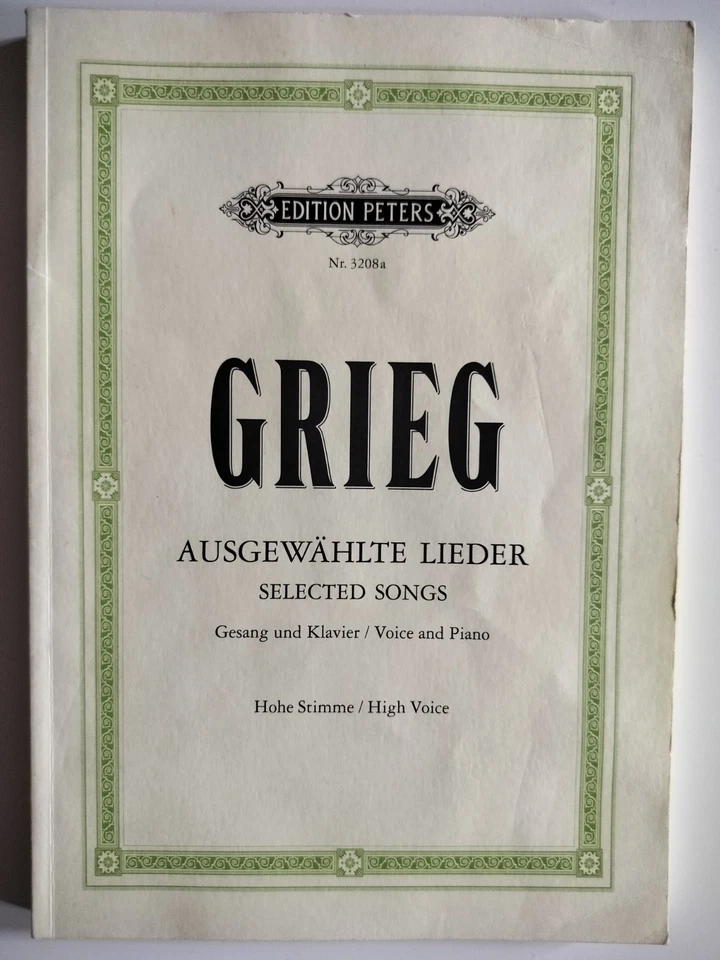 Grieg Ausgewählte Lieder Selected Songs Peters Nr 3208a  Hohe Stimme High Voice  - Image 1 of 1