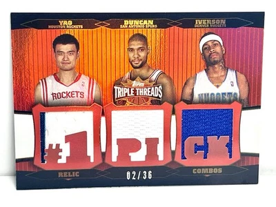2007 Topps Triple Threads #1 Pick /36 Mem Yao Ming Tim Duncan Allen Iverson - Image 1 of 2