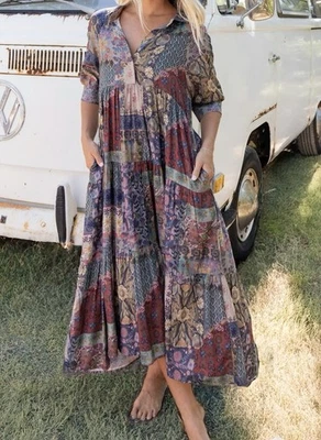 Vestido Midi NATURAL LIFE Rebecca - Azul Retazos Rayón Talla Mediana Foto 1 de 4