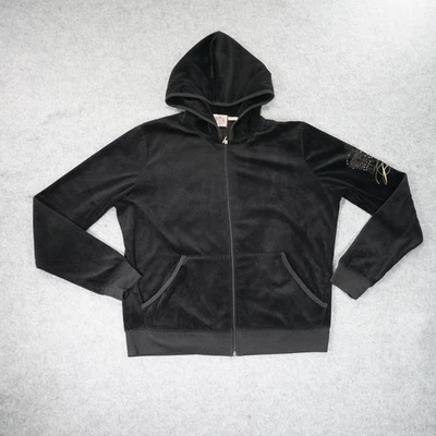 Vintage Juicy Couture Track Jacket Womens Large Black Velour Y2K Made In USA - Image 1 of 4