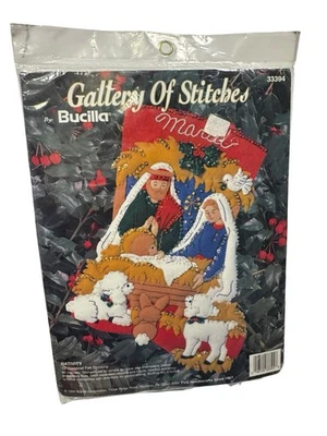 Vtg Bucilla Gallery of Stitches Nativity 15" Christmas Felt Stocking Kit 33394 - Image 1 of 4