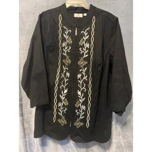Quacker Factory 3X Jacket Black Gold Silver Butterfly Embroidered Embellished - Picture 1 of 6