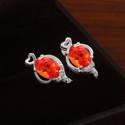 7x5 MM Arancione Zaffiro Ovale Bottone,Argento Orecchini Argento,Pietra - Immagine 1 di 4