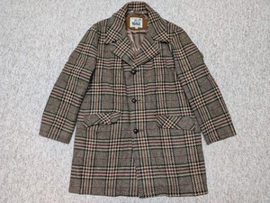 vintage USA made WOOLRICH overcoat TWEED donegal wool 46 houndstooth PLAID brown - Picture 1 of 10