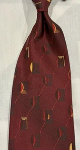 ZEGNA KOMPLETT SEIDE ITALIENISCH HERGESTELLT GRANAT ABSTRAKT GEOMETRISCH KREPP KRAWATTE - Bild 1 von 4