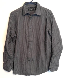 Structure Mens M (38-40) Gray Stripe L/S Button Shirt Dress Office 100% Cotton - Picture 1 of 11