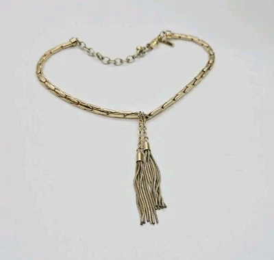 White House Black Market Necklace WHBM Gold tone Fringe Tassel Choker 15 in - Image 1 of 4