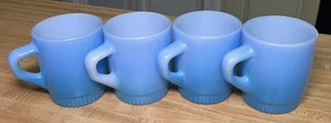 Lot of 4 Vintage Anchor Hocking FIRE KING Blue Stackable Coffee Cup Mug D Handle - Picture 1 of 17