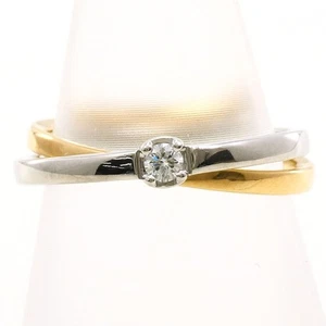 Platinum 900 18K Yellow gold ring 7 Japan size Diamond Free shipping Used - Picture 1 of 7