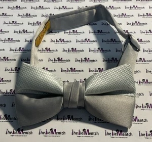 ArGail Silver Two Tone Solid & Checkered Pre-Tied Adjustable Bow Tie BRAND NEW - Picture 1 of 2