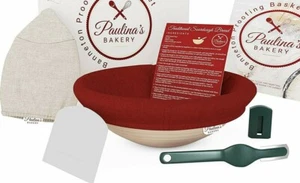 9" Round Banneton Proofing Lined Rattan Basket Baker Dough Bowl, Scrapper, Liner - Picture 1 of 10